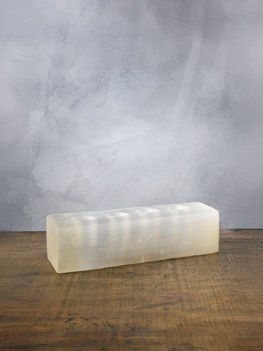 12.5in Long Moroccan Selenite Log For 4 Tea Lights