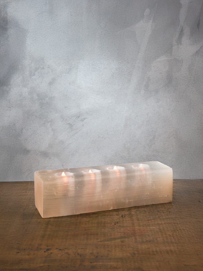 12.5in Long Moroccan Selenite Log For 4 Tea Lights