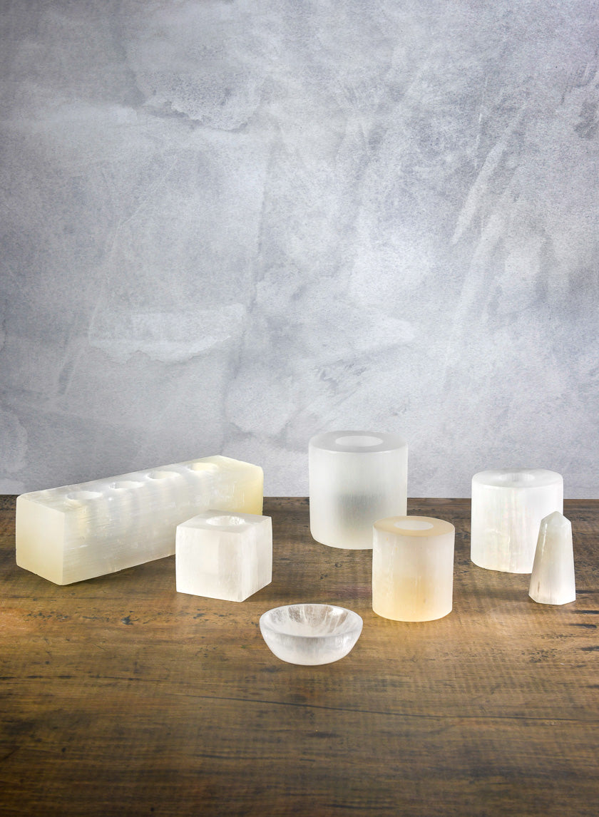 12.5in Long Moroccan Selenite Log For 4 Tea Lights